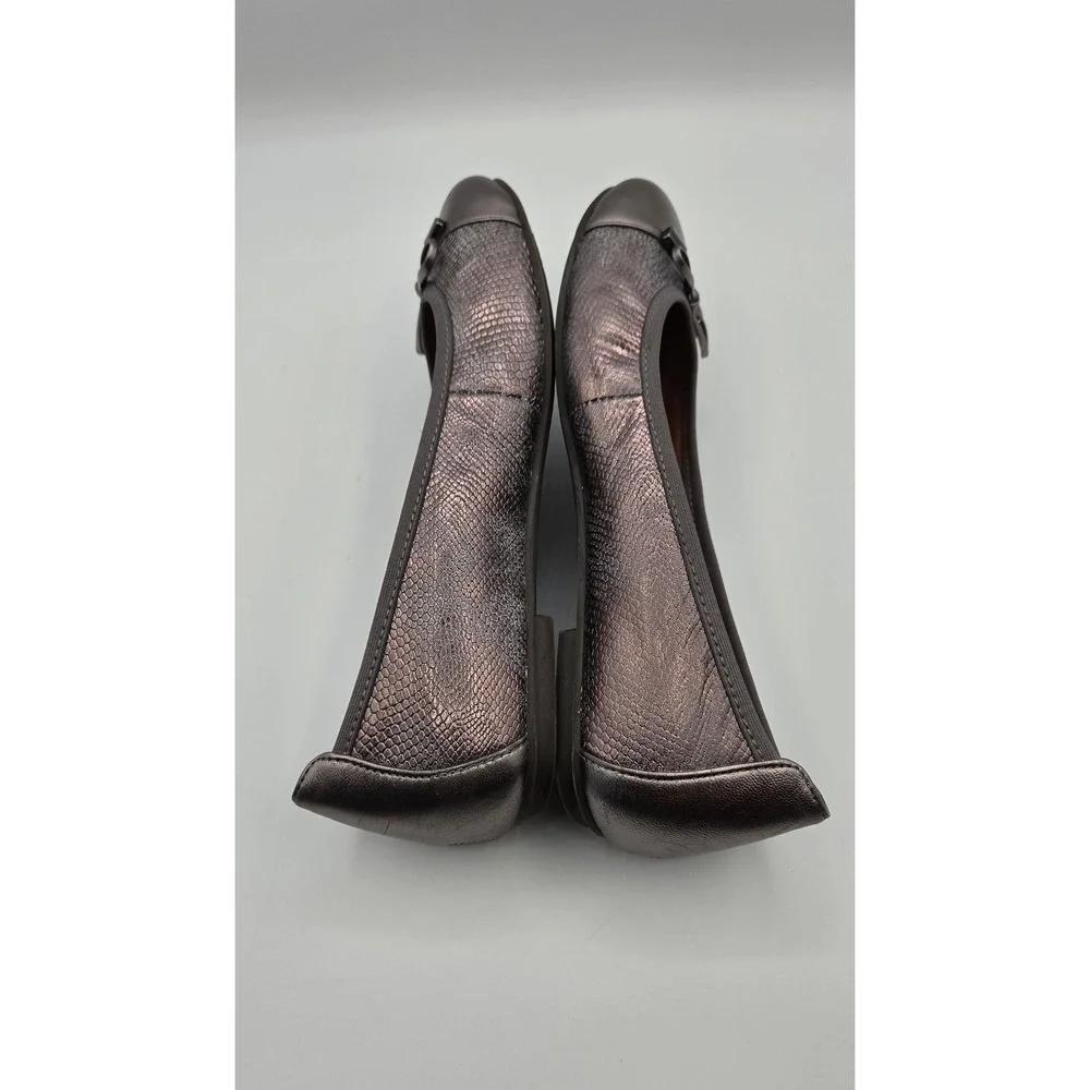 Vionic Minna Women Ballet Flats Size 8 Pewter Metallic Snake Leather Comfort